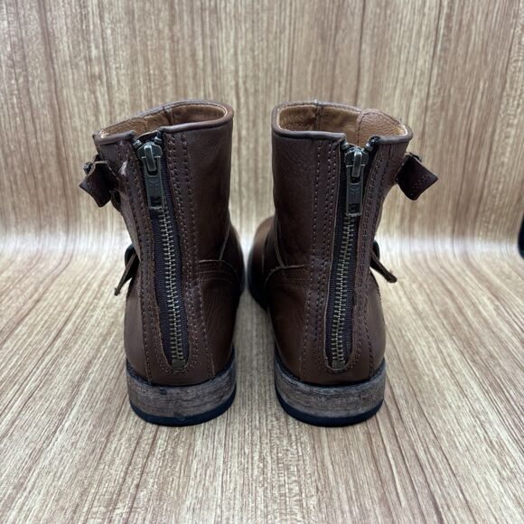 Frye Boots Tyler Engineer Women's Size 7.5B Brown Leather Buckle Moto Zipper - Picture 5 of 9